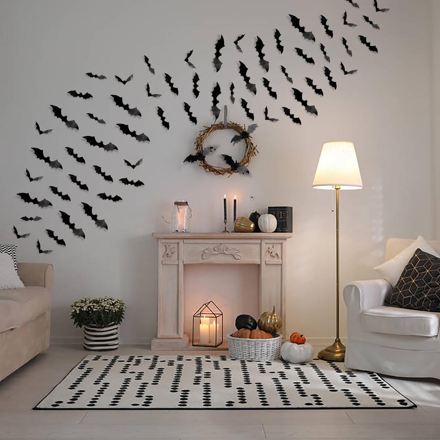 Bats Wall Decor,120 Pcs 3D Bat Halloween Decoration Stickers for Home Decor 4 Size Waterproof Black Spooky Bats for Room Décor