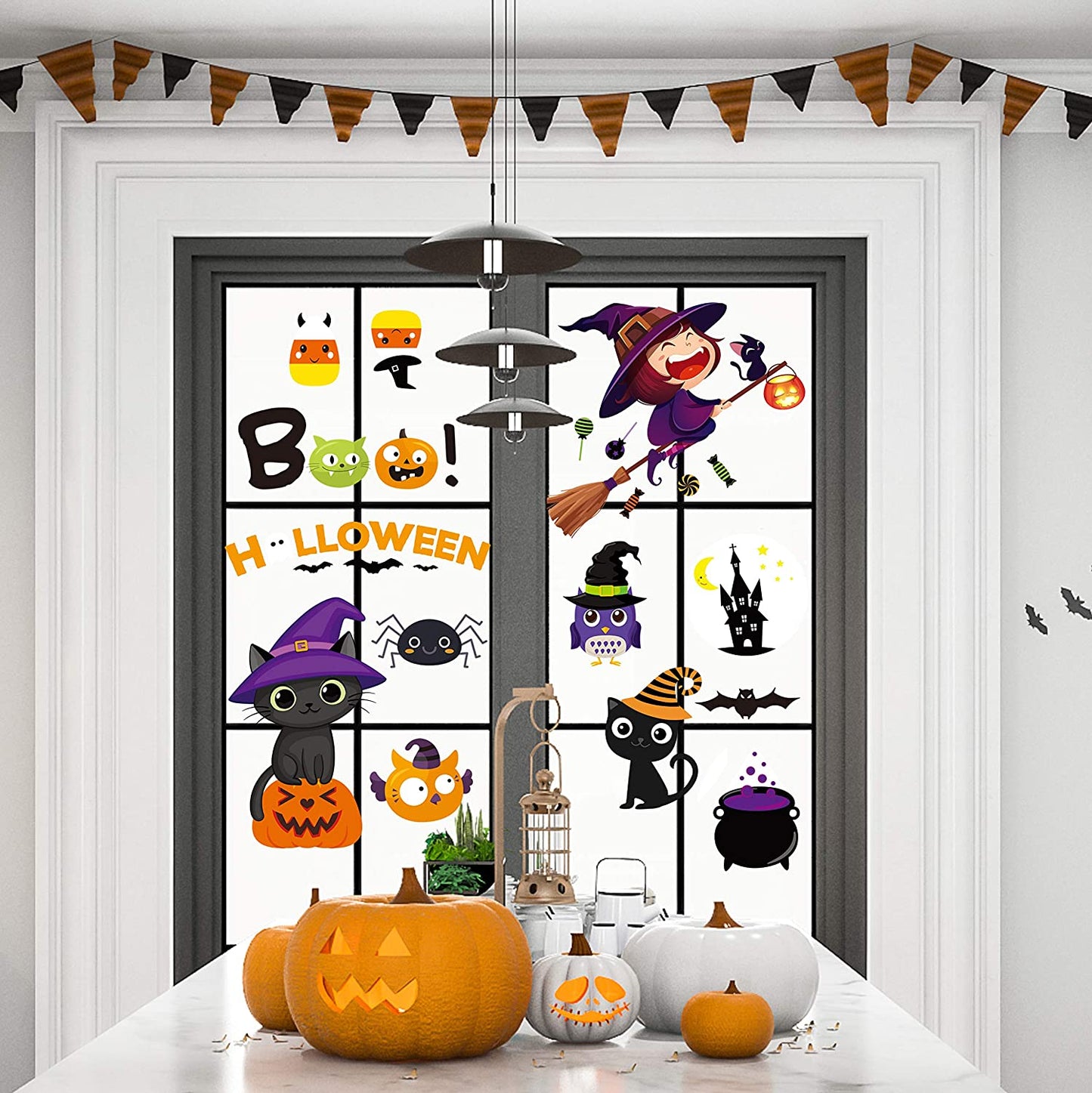 Halloween Window Clings - Halloween Window Decorations Stickers Decals Decor Cute Pumpkin Ghost Halloween Decor for Window Room Bathroom Kitchen